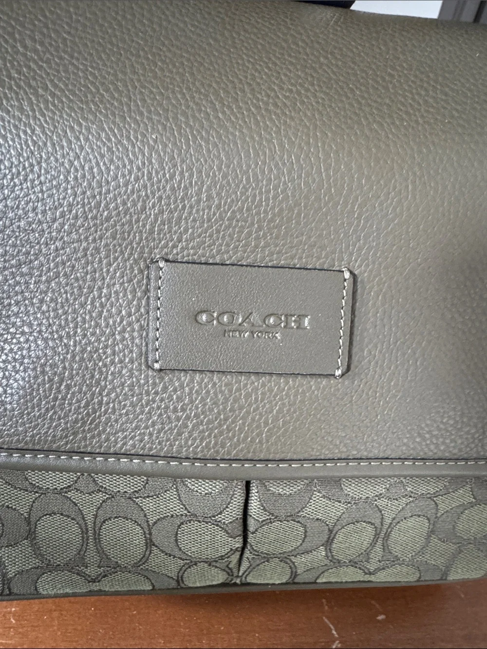 COACH Olive Green Pebble Leather & Signature Canvas Crossbody